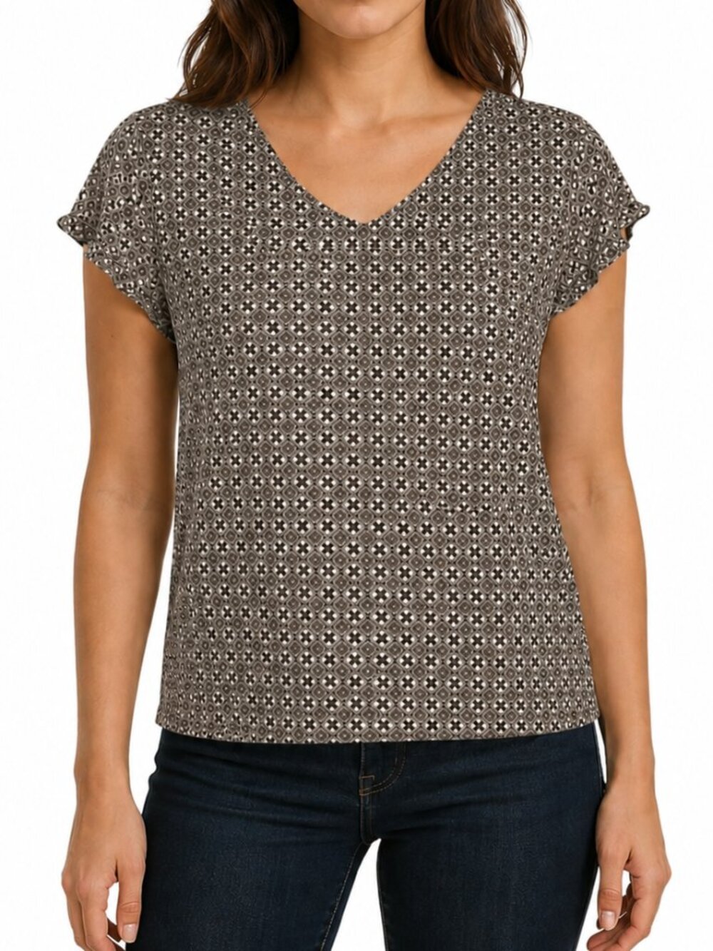 St. John’s Bay Brown & White Short Sleeve Floral Lattice Women’s Size 1X T Shirt